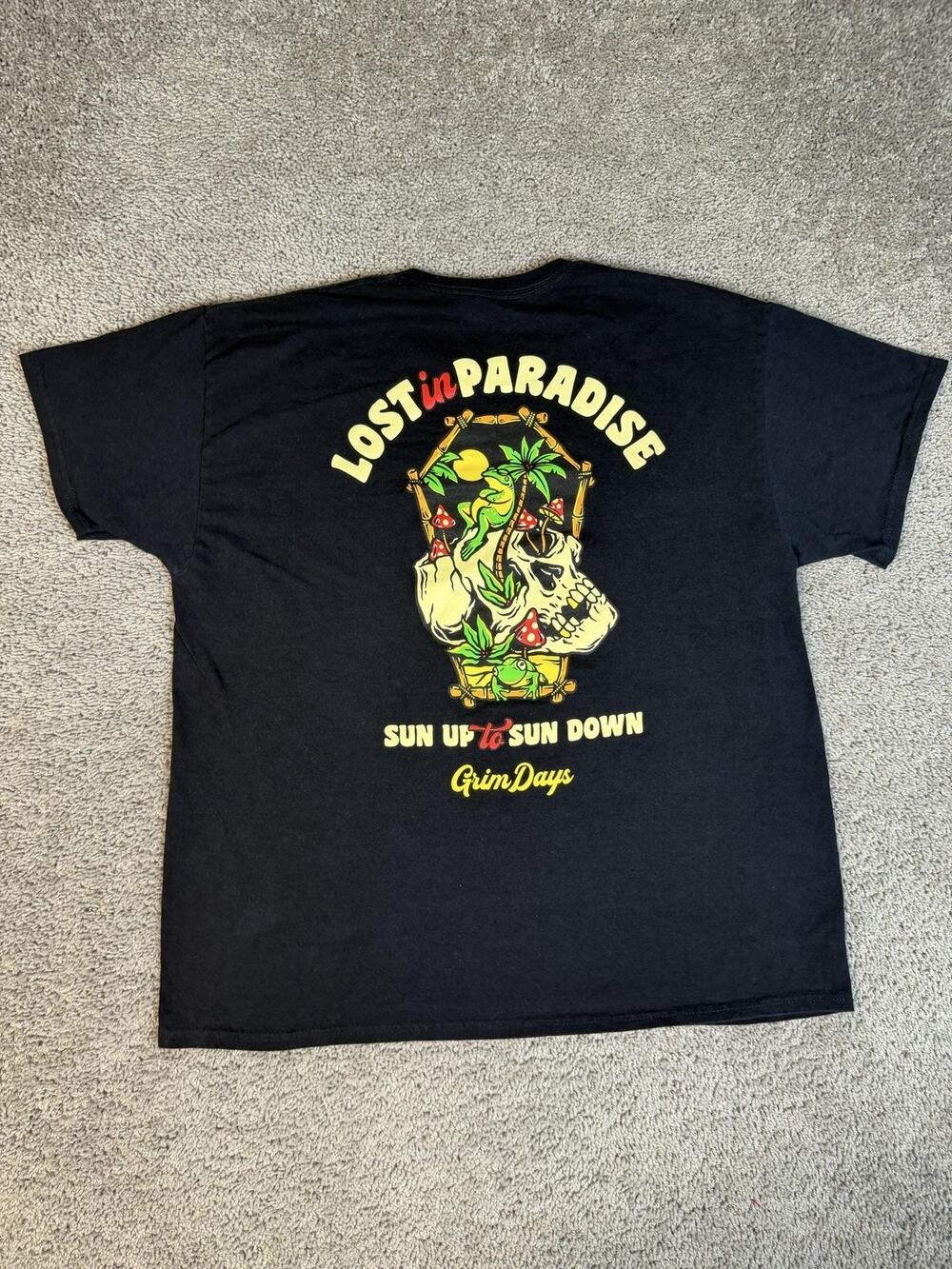 Grim Days Shirt Mens XL Black Lost In Paradise Skull Graphic Crew Neck Cotton
